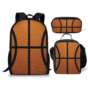 Mochila impressão por atacado bt 3 pçs/set, bolsa infantil 3d para meninos, bolsa de basquete, caixa de almoço, mochila escolar