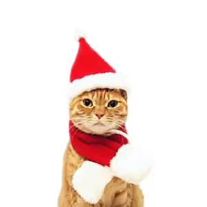 Novo Vendedor Natal Ano Novo Pet Roupas Papai Noel Chapéu com Cachecol Collar Set Pet Cat Pet Headdress Manto