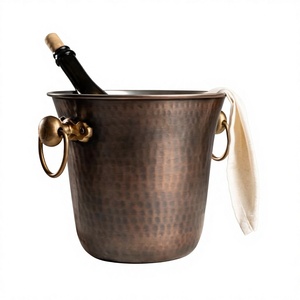 Seau à glace en cuivre martelé antique de 5 litres avec poignées dorées, style américain, qualité alimentaire, pour accessoires de bar - Product Image 1