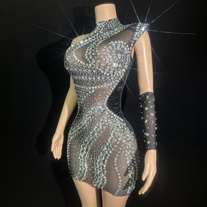 Vestido de Noche Transparente con Pedrería <span class=keywords><strong>Nova</strong></span>, Vestido de Cóctel de Un Solo Hombro para Mujer, Ropa Elegante - Product Image 4