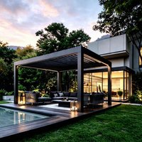 Pergola bioclimatique motorisée de grande taille avec éclairage LED intégré pour terrasse et cour de maison de luxe