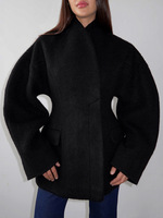 Manteaux pour femmes européennes et américaines Nouveau manteau épaissi d'automne et d'hiver Conception de niche Couleur unie Col mi-haut