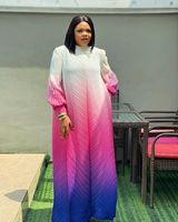 Sheen élégant grande taille Miyaki robes d'été femmes décontracté taille libre dégradé lâche plissé longue femmes musulmanes robe pour les femmes