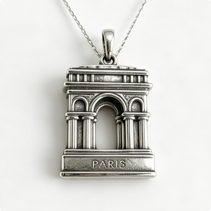 Pendentif Souvenir Arc de Triomphe de Paris Plaqué Argent, Forme Rectangulaire, en Alliage de Zinc Coulé avec Impression en Relief - Product Image 3