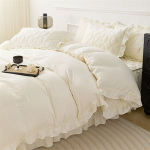 Ensemble de literie 100% coton de couleur unie Ensemble de literie à volants 4 pièces-Linge de <span class=keywords><strong>lit</strong></span> Girly mignon et doux de qualité supérieure avec volants - Product Image 2