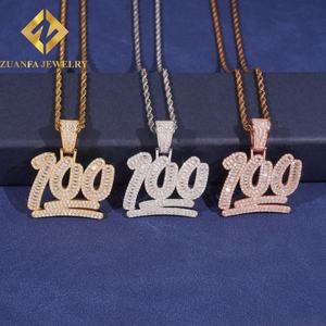 Colgante de Joyería Hip Hop con Incrustaciones de Moissanita Personalizado de Gran Tamaño, con el Número 100, Moissanita VVS, Plata de Ley 925 - Product Image 1