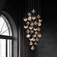 Lustre Cube en Cristal Doré de Luxe BGST Moderne à 18 Lumières, Modèle Designer Duplex en Verre pour Villa, Décoration de Salon, Luminaires Suspendus