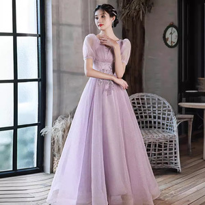 Evening Gown Purple Chiffon A-Line Scoop Neck Empire Waistline Fashionable Birthday Wedding Dress - Product Image 1