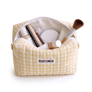 Small Gingham Quilted Box <b>Pouch</b> Cosmetic Bags & Cases Makeup Bag <b>Zip</b> Top Custom Logo OEM BSCI - Product Image 1