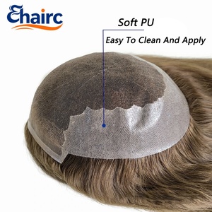 Pelucas de <span class=keywords><strong>Cabello</strong></span> Humano con Base de PU y Encaje Suizo para Mujeres Blancas, Largas de 14-20 Pulgadas, Prótesis Capilares Transpirables - Product Image 3