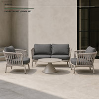 Ensemble de canapés d'extérieur modernes avec structure en aluminium thermolaqué, tressage en corde d'oléfine, meubles de patio avec table basse en aluminium