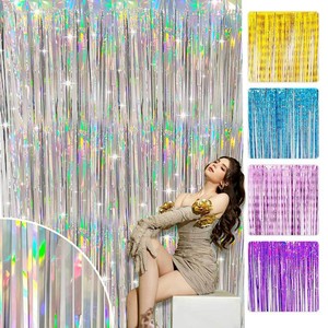 <span class=keywords><strong>Tende</strong></span> a Frange in Lamina Personalizzate per Feste, Sfondo Post-Pioggia in Alluminio, Frange Metalliche Oro Rosa - Product Image 3