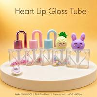 ISMAN Flacon transparent vide de 3 ml pour brillant à lèvres avec applicateur en forme de cœur, capuchon à motif mignon Lapin Ananas en plastique
