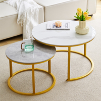 Ensemble de tables basses gigognes en marbre rond de style nordique italien de luxe moderne, or et blanc, pour salon