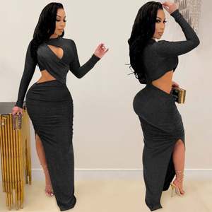 <span class=keywords><strong>ชุด</strong></span>เดรสงานปาร์ตี้สำหรับผู้หญิงคอกลมแขนยาว<span class=keywords><strong>ชุด</strong></span>ราตรีสีดำล้วนผ้าโปร่งมีรูระบายออกมาใหม่ฤดูใบไม้ร่วง - Product Image 2