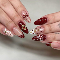 Ongles à presser ABS pré-dessinés style Ins, forme amande, strass, haut de gamme, faux ongles français mi-longs