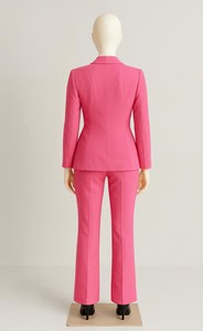 Women's Hot Pink Two Piece Suit Set Tailored Blazer and High Waist Flared <b>Pants</b> with Slit Hem Modern Business Wear Wholesale - Product Image 4