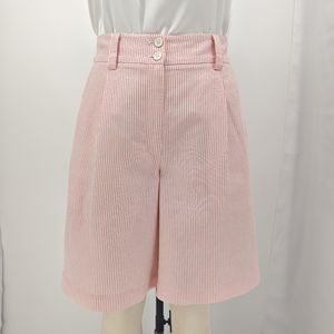 ALBBSUIT005 Autumn Ladies 55% Linen 45% Cotton Yarn Dyed Stripe Jacket Mid-Length <b>Shorts</b> Casual Office Wear One Set Button - Product Image 5