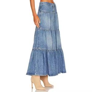 Nouvelles Arrivées Prix Bas Vente en Gros Jupe en Jean OOTD Femme Simple 100% Coton Vintage Délavée à l'Acide Taille Haute - Product Image 1