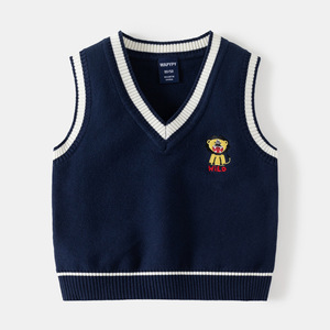 <span class=keywords><strong>Gilet</strong></span> <span class=keywords><strong>en</strong></span> tricot pour enfants de haute qualité, chaud, printemps-automne, motif à carreaux, gilets à col <span class=keywords><strong>en</strong></span> V pour garçons, pull pour bébé - Product Image 3