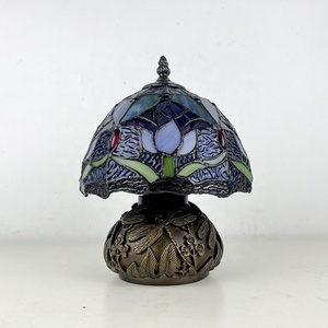 LongHuiJing 8 Inch Scandinavian Style Blue Stained Glass Dome Shade AC Powered <b>Bedside</b> & Reading Table Lamp - Product Image 4