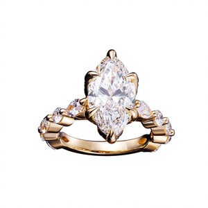แหวน AMBER JEWELS สำหรับทุกเพศ ทำจากเงินแท้ 925 ประดับเพชรโมอิสซาไนต์ทรงมาร์คีส์ ดีไซน์แบบ Eternity Band ตัวเรือนชุบทองคำ โรแมนติก - Product Image 1