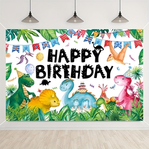 1 * 1,5 m Dinosaurier-Hintergrund Geburtstag Dekoration Fotografie Glückwunsch-Geburtstag Hintergrund Stand-Requisiten für Partyzubehör - Product Image 1