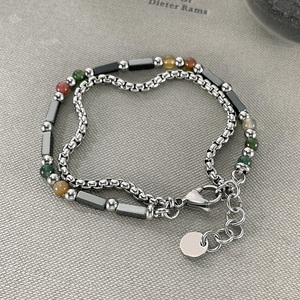 Agate naturelle perlée épissage en acier inoxydable manchette géométrique lien chaîne Bracelet pour hommes Hip <span class=keywords><strong>Hop</strong></span> Bracelet à bascule bijoux cadeau - Product Image 3