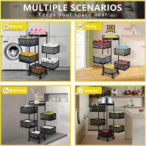 Cesta giratoria cuadrada <span class=keywords><strong>circular</strong></span> de 2/3/45 niveles negra/blanca, <span class=keywords><strong>estante</strong></span> de almacenamiento grande con ruedas, <span class=keywords><strong>estante</strong></span> de Metal para frutas y verduras - Product Image 6