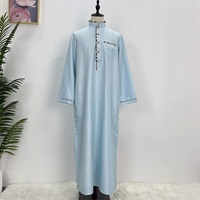 Thobe musulman pour hommes, couleur unie, style arabe, kaftan islamique décontracté, jubbah à manches longues avec poche pour l'été – Meilleure vente