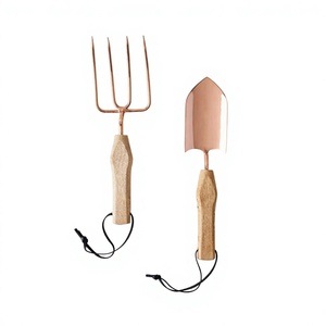 Ensemble d'outils de jardin en métal finition cuivre avec manche en bois pour l'entretien des plantes et les travaux de jardinage en extérieur, accessoires de jardinage - Product Image 1