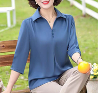 Última Moda de Verano: Blusa de Mujer de Color Liso, Camisa para Mujer de Mediana Edad, Top Holgado de Manga Media para Mujer