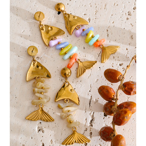 JINYOU 6011 <span class=keywords><strong>Pendientes</strong></span> de Acero Inoxidable Estilo Bohemio con Cuentas de Resina Coloridas y Diseño de Espina de Pescado - Product Image 5