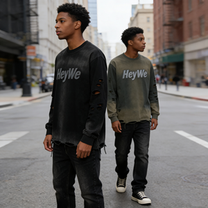 T-<span class=keywords><strong>shirt</strong></span> à manches longues en coton 100% de haute qualité 280 g/m², logo personnalisé, t-<span class=keywords><strong>shirt</strong></span> imprimé surdimensionné pour hommes, effet vieilli - Product Image 3