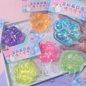 Quirky Crystal Cat Paw Silicone Eco-friendly TPR Glitter Decompression Squishy Liquid Sand Sensory Fidget Stress Relief Toy for - Product Image 2