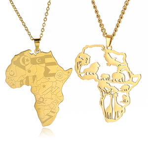<span class=keywords><strong>Collana</strong></span> Myshape con Contorno Mappa dell'Africa, <span class=keywords><strong>Ciondolo</strong></span> con Animali Tribali Elefante e <span class=keywords><strong>Leone</strong></span> in Acciaio Inossidabile, Gioielli Africani Regalo di Capodanno - Product Image 1