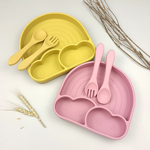 Ensemble d'alimentation pour bébé en silicone de qualité alimentaire RTS avec cuillère et fourchette, <span class=keywords><strong>kit</strong></span> <span class=keywords><strong>Bebe</strong></span> Plato sans BPA, compatible micro-ondes et lave-vaisselle - Product Image 1