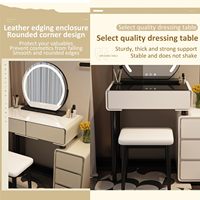 Coiffeuse compacte blanche avec plateau en verre trempé, armoire latérale interchangeable et miroir intelligent LED 3 couleurs pour petits espaces.