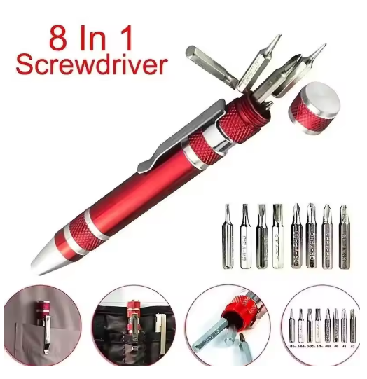 8-in-1 Aluminum Alloy Screwdriver Pen - Replaceable Screwdriver, Easy to Maintain and Disassemble