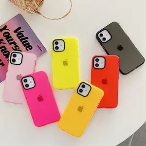 Hot Selling Women Girls Crystal Clear Fluorescent Color Soft TPU TPE Rubber Bumper Phone Cover Cases For iPhone 12 Pro Max 11 XR