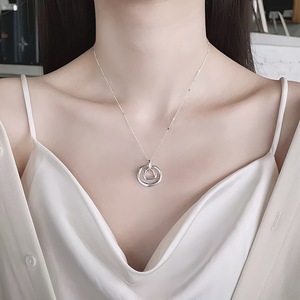 Geometric Double <b>Ring</b> <b>Necklace</b> 925 Silver Chain 405cm Everyday Wear - Product Image 1