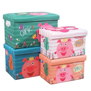 고품질 만화 아이 사용자 정의 인쇄 장난감 저장 상자 큐브 접이식 컨테이너 주최자 의자 아기