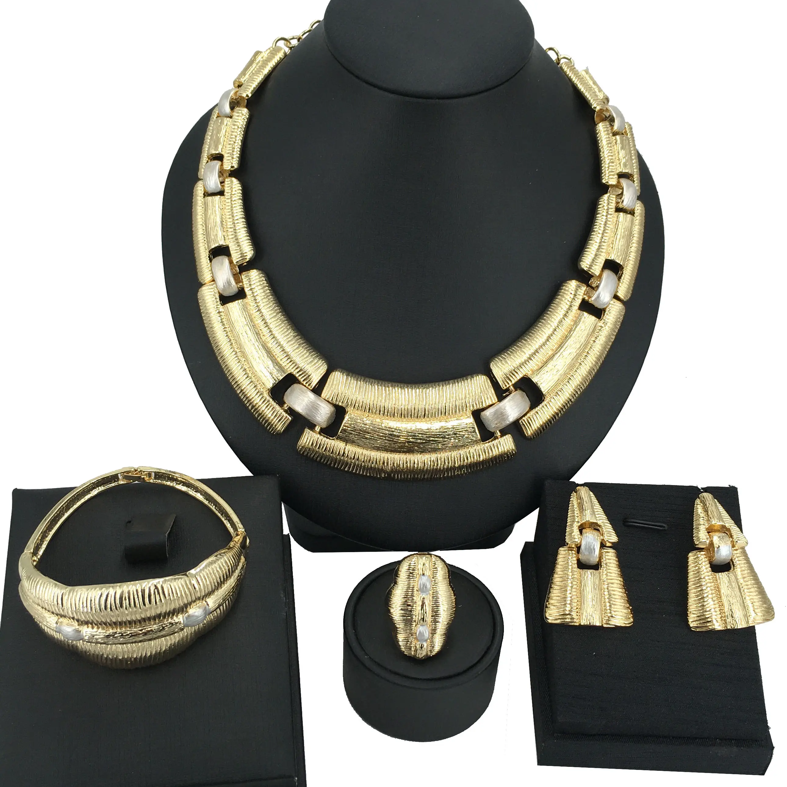 Conjunto de joyería de alta calidad para boda, joyería de oro brasileño sin cuello, 24k, venta al por mayor