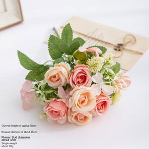 신부 꽃다발 12송이 인조 꽃 도매 가짜 장미 꽃 덤불 잎사귀 포함 웨딩 홈 생일 장식용 - Product Image 6