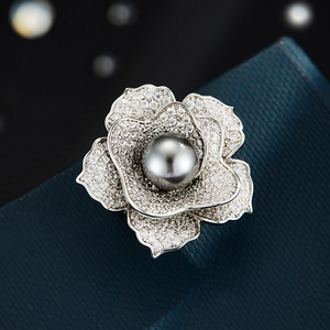 Camellia Flower Brooch Women's Zinc Alloy Micro Inlay Zircon <b>Magnetic</b> <b>Clasp</b> Gift Jewelry - Product Image 1