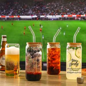 Set da bere da 20 once ghiacciato con coperchi di bambù e cutumbler a forma di birra di paglia estetici accessori per <span class=keywords><strong>Bar</strong></span> da caffè tazze di vetro regalo - Product Image 5