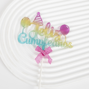 Adorno para Pastel de Cumpleaños en Español, Adorno para Pastel de Feliz Cumpleaños, Globo, Lazo Elegante, Decoración para Pastel de Fiesta de Cumpleaños - Product Image 3