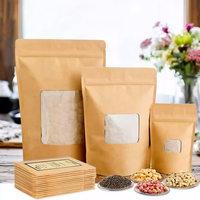 Sachet en papier kraft biodégradable multi-tailles avec fenêtre transparente et fermeture éclair pour l'emballage de snacks et aliments secs