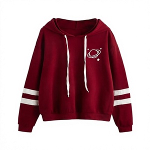 Sweat-shirt d'hiver pour femme tendance, en polaire épaisse, à capuche, col uni, style universitaire, avec cordon de serrage, logo brodé sur le devant - Product Image 1