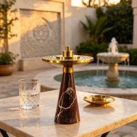 Brûleur d'encens Bakhoor en marbre naturel rouge, vente en gros, avec couvercle en laiton, pour la décoration intérieure de Ramadan, Eid, hôtels, appartements, villas